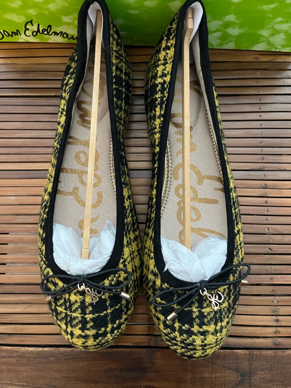 Sam Edelman Yellow & Black Houndstooth Ballet Flats, size 8, new in box